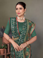green bandhej saree with kutchi embroidery For Dandiya